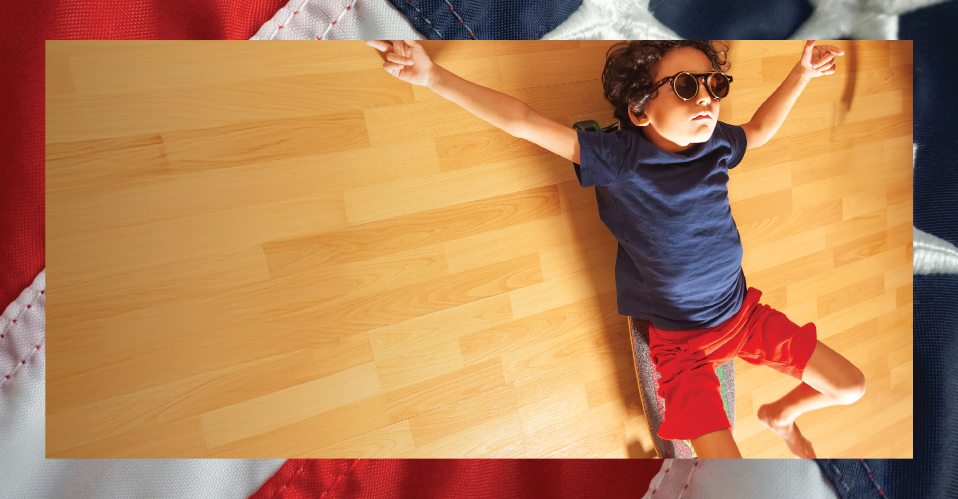Kid on vinyl wood look flooring.